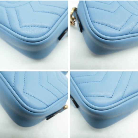 100% Authentic GUCCI Blue GG Marmont Leather Shoulder Bag - Picture 7 of 12